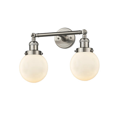 Innovations Beacon 23in 2-Light Vanity Light | Industrial Brushed Satin Nickel and Matte White Cased Glass | Bathroom Vanity | Model 208L-SN-G201-6-LED