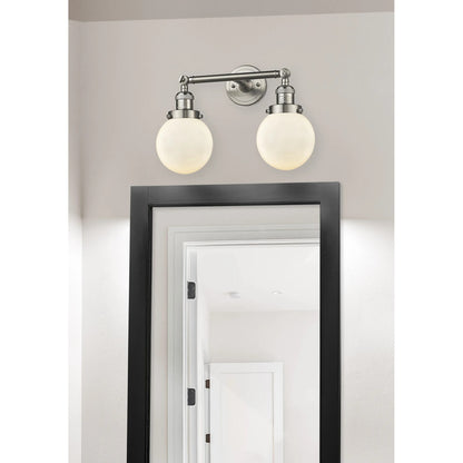 Innovations Beacon 23in 2-Light Vanity Light | Industrial Brushed Satin Nickel and Matte White Cased Glass | Bathroom Vanity | Model 208L-SN-G201-6-LED