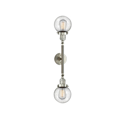 Innovations Beacon 23in 2-Light Vanity Light | Industrial Brushed Satin Nickel and Seedy Glass | Bathroom & Powder Room | Model 208L-SN-G204-6-LED