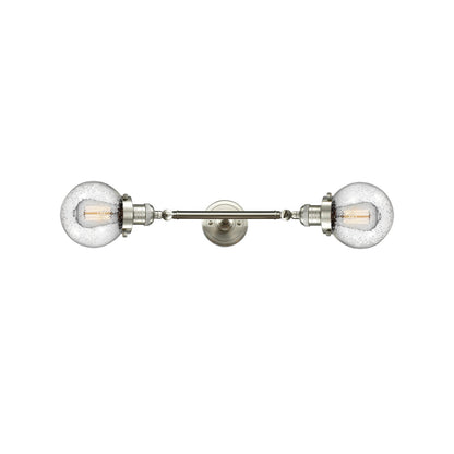 Innovations Beacon 23in 2-Light Vanity Light | Industrial Brushed Satin Nickel and Seedy Glass | Bathroom & Powder Room | Model 208L-SN-G204-6-LED