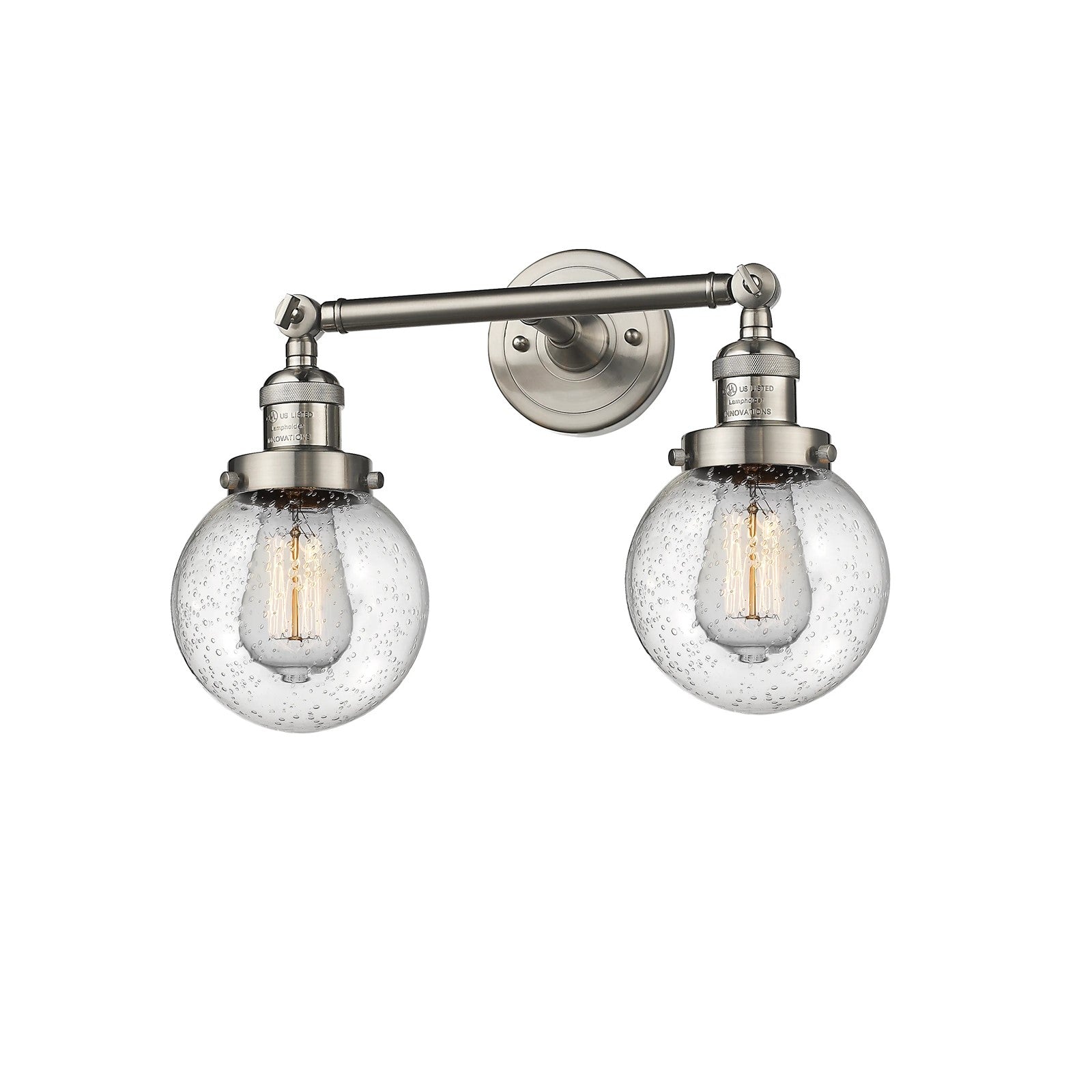 Innovations Beacon 23in 2-Light Vanity Light | Industrial Brushed Satin Nickel and Seedy Glass | Bathroom & Powder Room | Model 208L-SN-G204-6-LED