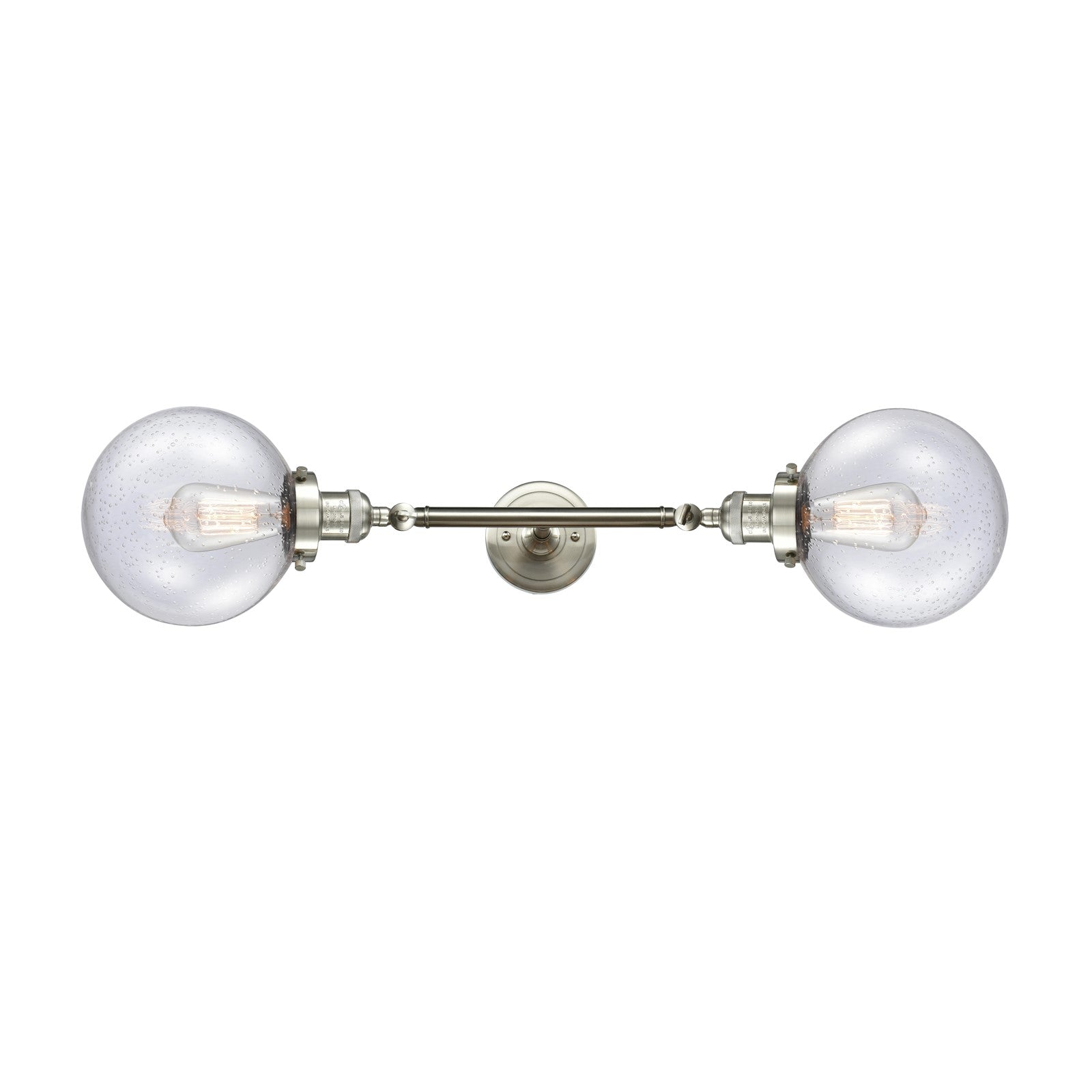 Innovations 2-Light Vertical Vanity | Industrial Brushed Satin Nickel and Seedy Glass | Bathroom Vanity | 8 x 25 x 9 in | Model 208L-SN-G204-8