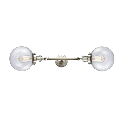 Innovations 2-Light Vertical Vanity | Industrial Brushed Satin Nickel and Seedy Glass | Bathroom Vanity | 8 x 25 x 9 in | Model 208L-SN-G204-8