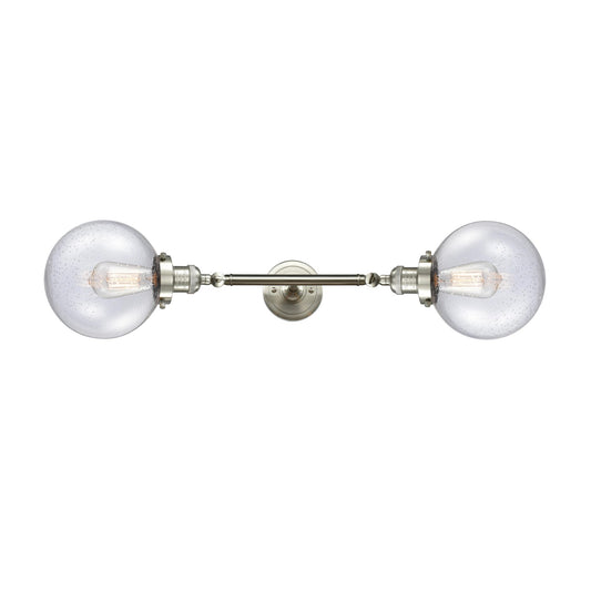 Innovations 2-Light Vertical Vanity | Industrial Brushed Satin Nickel and Seedy Glass | Bathroom Vanity | 8 x 25 x 9 in | Model 208L-SN-G204-8