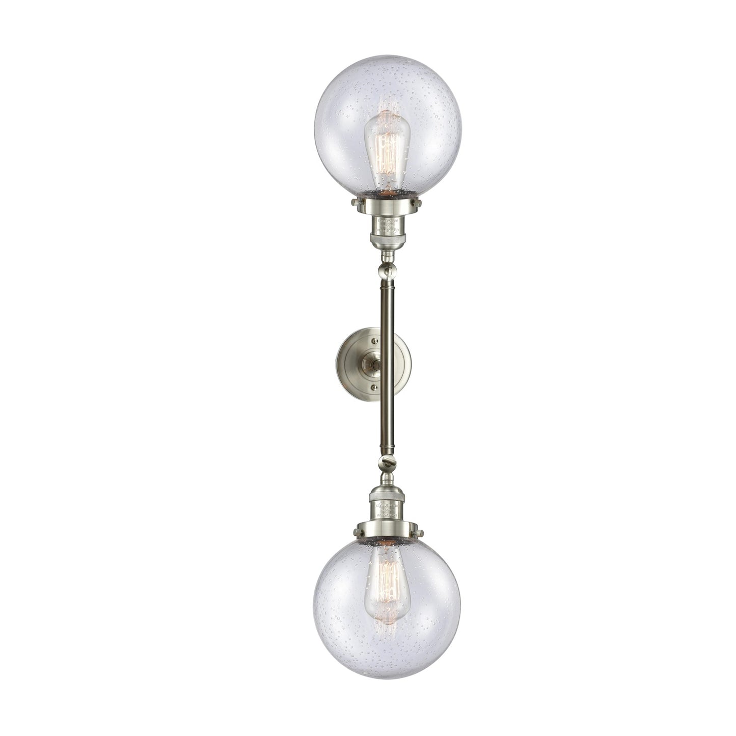 Innovations 2-Light Vertical Vanity | Industrial Brushed Satin Nickel and Seedy Glass | Bathroom Vanity | 8 x 25 x 9 in | Model 208L-SN-G204-8