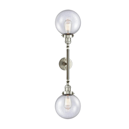 Innovations 2-Light Vertical Vanity | Industrial Brushed Satin Nickel and Seedy Glass | Bathroom Vanity | 8 x 25 x 9 in | Model 208L-SN-G204-8