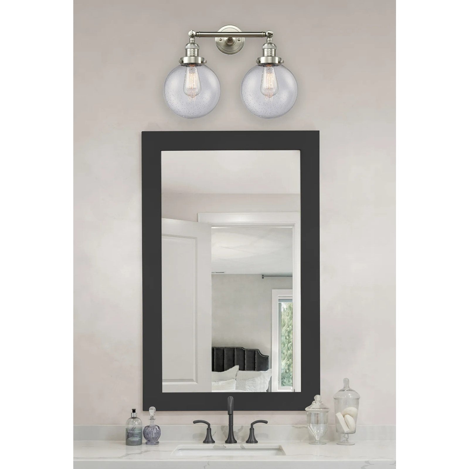 Innovations 2-Light Vertical Vanity | Industrial Brushed Satin Nickel and Seedy Glass | Bathroom Vanity | 8 x 25 x 9 in | Model 208L-SN-G204-8