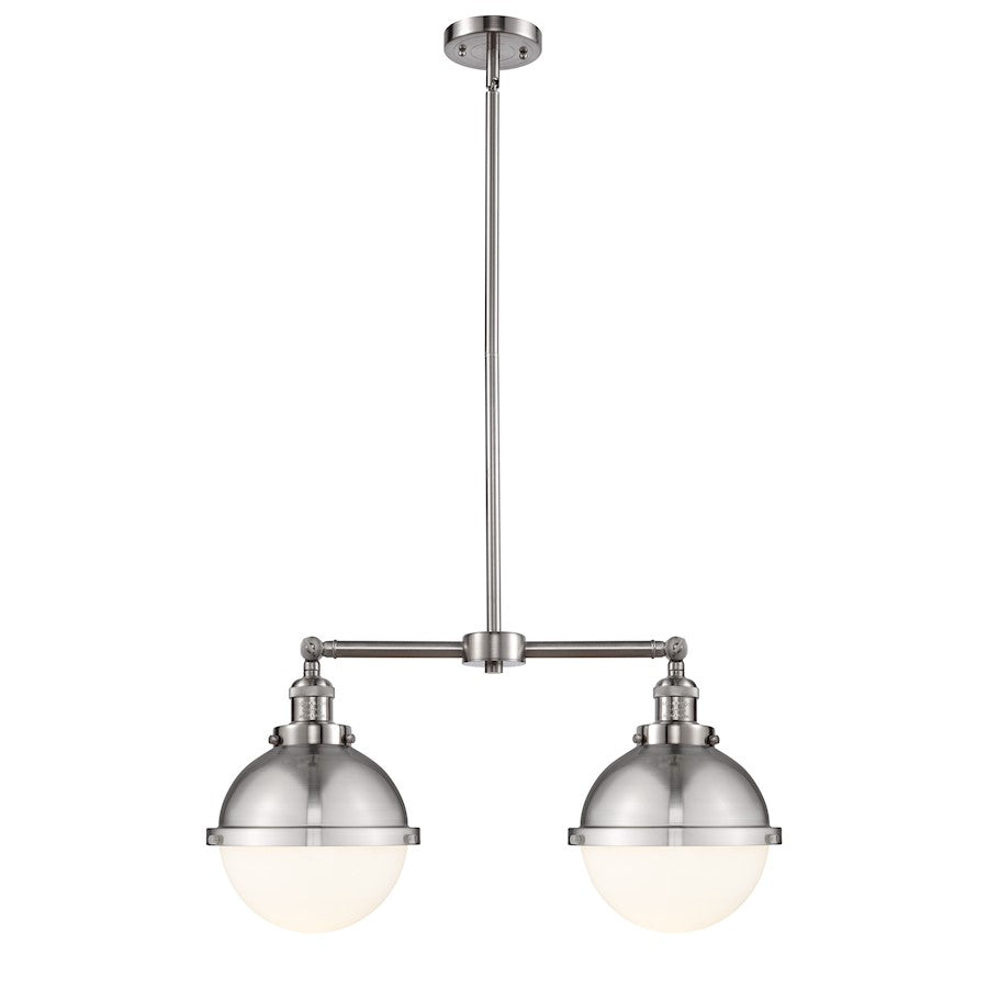 Innovations Franklin Restoration Hampden 18in 2-Light Island Light | Traditional Brushed Satin Nickel and Matte White Frosted | Model 209-SN-HFS-81-SN