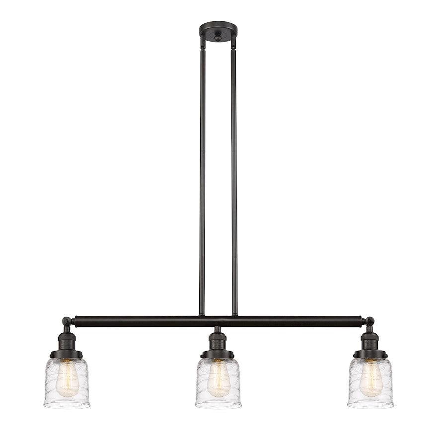 Innovations Franklin Restoration Bell 37.5in 3-Light LED Island Light | Industrial Farmhouse Oil Rubbed Bronze Steel and Deco | Model 213-OB-G513-LED