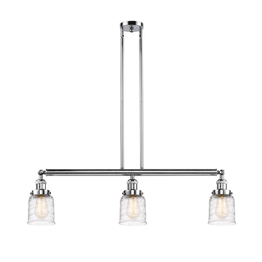 Innovations Franklin Restoration Bell 37.5in 3-Light LED Island Light | Industrial Farmhouse Polished Chrome and Deco Swirl Glass | Model 213-PC-G513-LED
