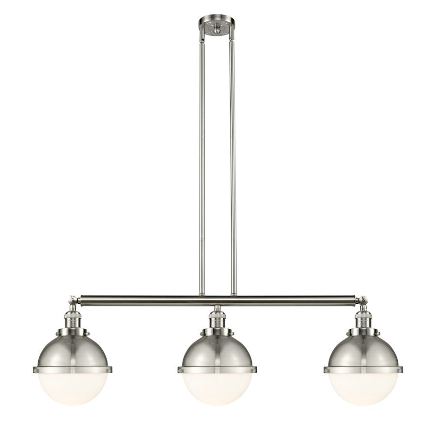 Innovations Franklin Restoration Hampden 41.5in 3-Light Island Light | Industrial Brushed Satin Nickel and Matte White Frosted | Model 213-SN-HFS-81-SN