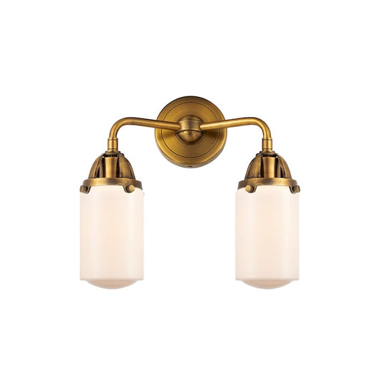 Innovations Dover 12.5in 2-Light Vanity Light | Transitional Brushed Brass Steel and Matte White Frosted Glass | Bathroom | Model 288-2W-BB-G311-LED