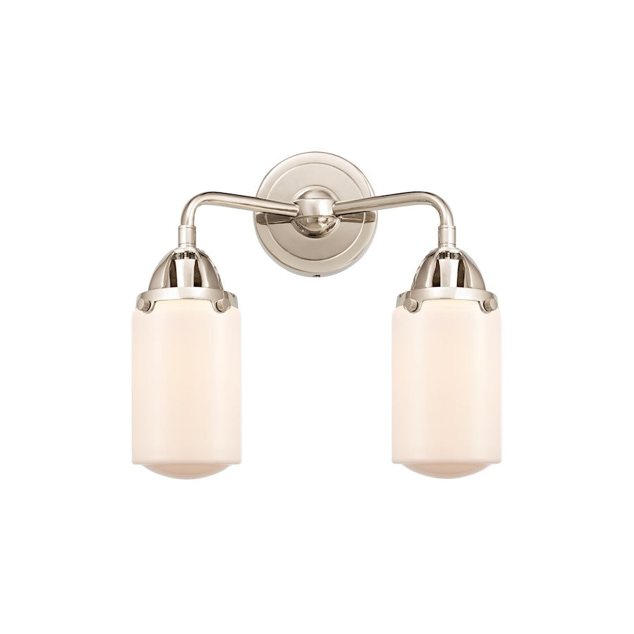 Innovations Dover 12.5in 2-Light Bath Vanity Light | Transitional Polished Nickel Steel and Matte White Frosted Glass | Model 288-2W-PN-G311-LED