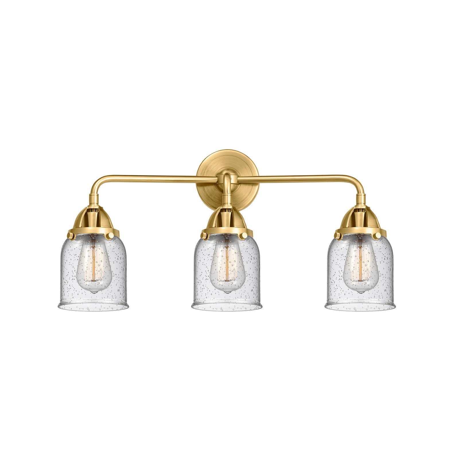 Innovations Bell 23in 3-Light Bath Vanity | Transitional Satin Gold Steel and Seedy Glass | Bathroom Vanity & Powder Room | Model 288-3W-SG-G54-LED