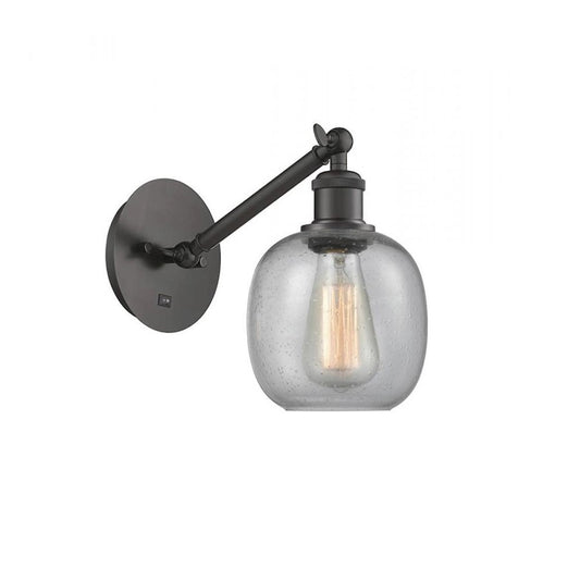 Innovations Ballston Belfast 13in 1-Light Wall Sconce | Industrial Oil Rubbed Bronze Steel and Seedy Glass | Hallway & Bathroom | Model 317-1W-OB-G104