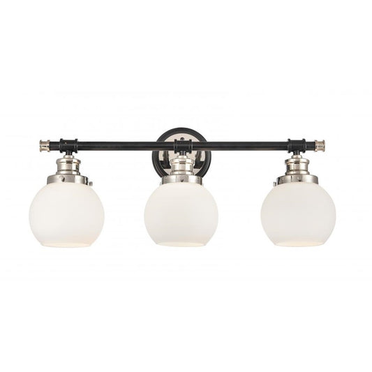 Innovations Saybrook 24in 3-Light LED Vanity | Transitional Black Polished Nickel and Matte White Frosted Glass | Bathroom | Model 340-3W-BPN-G3401-6-LED