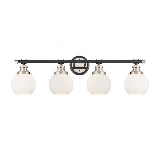 Innovations Saybrook 33in 2-Light Vanity Light | Transitional Industrial Black Polished Nickel and Matte White Frosted Glass | Model 340-4W-BPN-G3401-6
