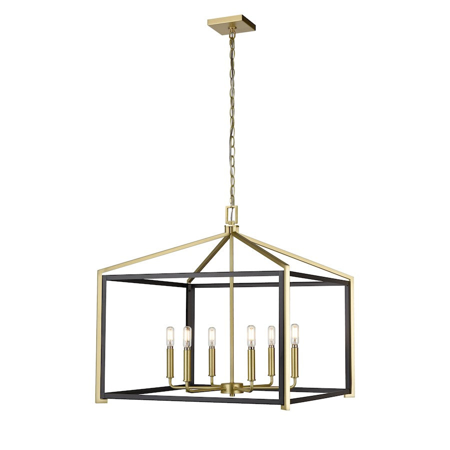 Innovations Lighting Wiscoy 24in 6-Light Chandelier | Transitional Brushed Satin Brass Steel and Bare Bulb | Dining Room & Living | Model 376-6CR-BSB-24