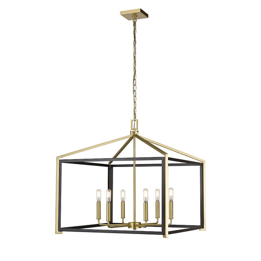 Innovations Lighting Wiscoy 24in 6-Light Chandelier | Transitional Brushed Satin Brass Steel and Bare Bulb | Dining Room & Living | Model 376-6CR-BSB-24