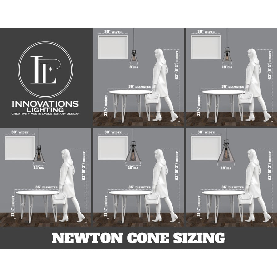 Innovations Newton Cone 1Lt 16" Stem Arch Pendant, CBZ/CL