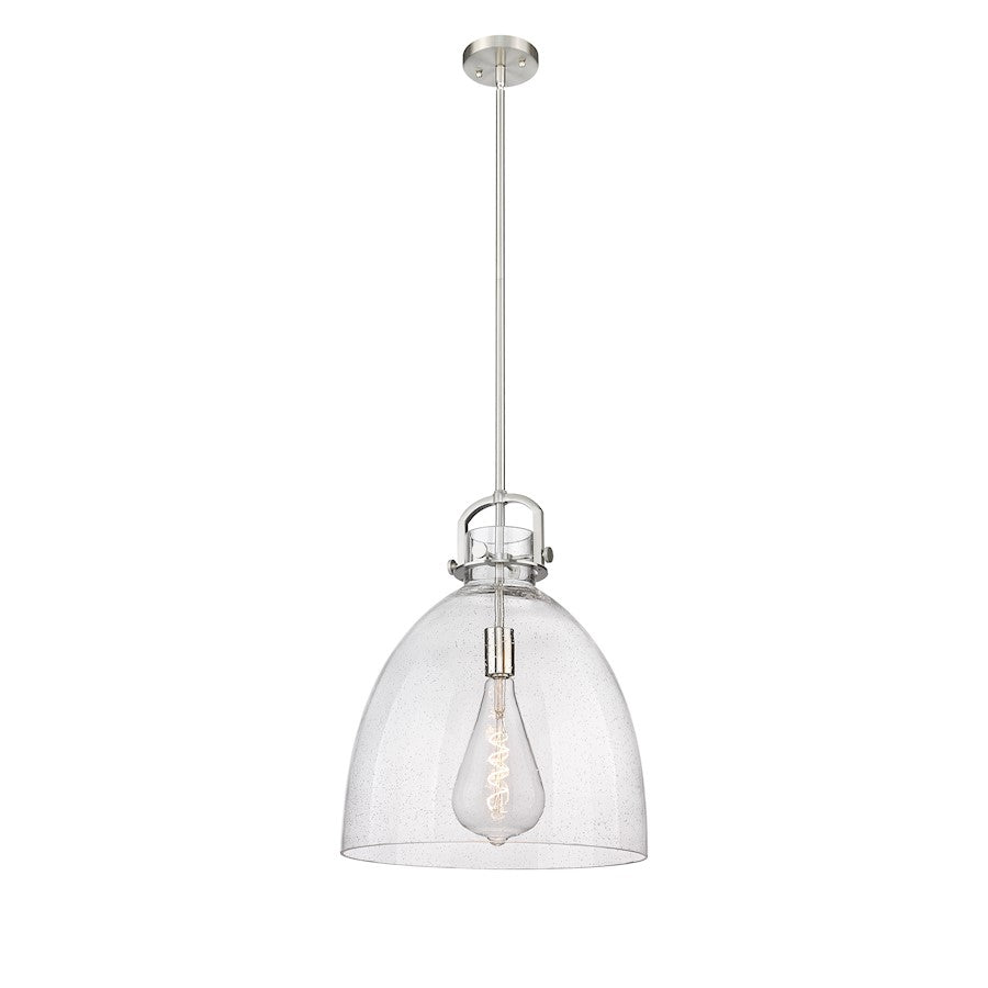 Innovations Newton Bell 16in 1-Light Pendant | Industrial Satin Nickel Steel and Seedy Glass | Kitchen Island & Dining Room | Model 410-1SL-SN-G412-16SDY