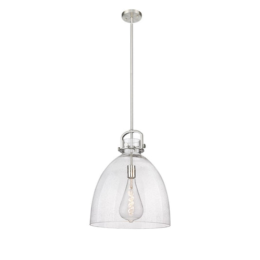 Innovations Newton Bell 16in 1-Light Pendant | Industrial Satin Nickel Steel and Seedy Glass | Kitchen Island & Dining Room | Model 410-1SL-SN-G412-16SDY