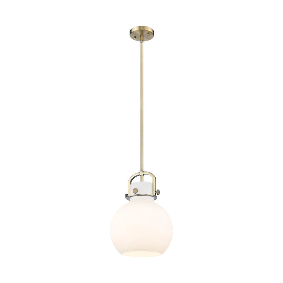 Innovations Newton Sphere 10in 1-Light Pendant | Industrial Brushed Brass Steel and Matte White Glass | Kitchen Island & | Model 410-1SM-BB-G410-10WH