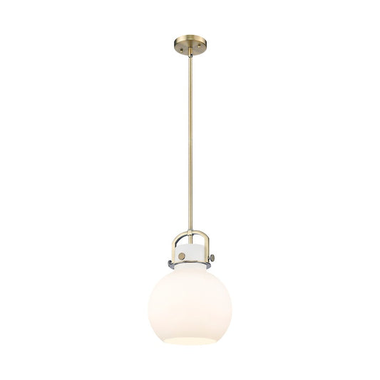 Innovations Newton Sphere 10in 1-Light Pendant | Industrial Brushed Brass Steel and Matte White Glass | Kitchen Island & | Model 410-1SM-BB-G410-10WH