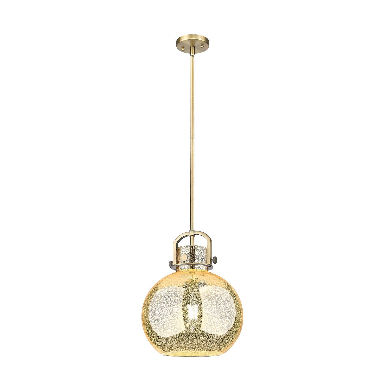 Innovations Newton Sphere 12in 1-Light Mini Pendant | Industrial Brushed Brass Steel and Mercury Glass | Kitchen Island & | Model 410-1SM-BB-G410-12ME