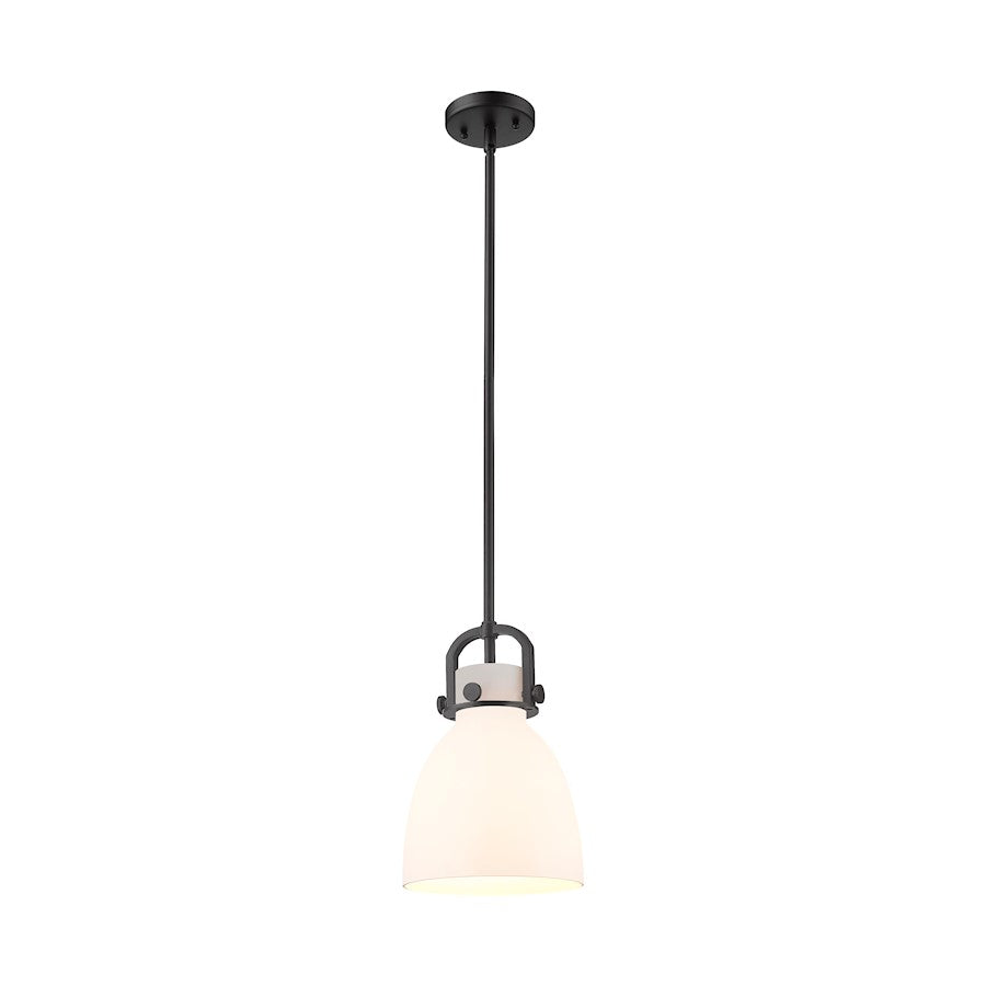Innovations Newton Bell 8in 1-Light Pendant | Industrial Matte Black Steel and Matte White Glass | Kitchen Island & Dining | Model 410-1SS-BK-G412-8WH