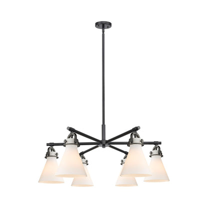 Innovations NC 6Lt 26" Stem Arch Chandelier, BK/WH - 410-6CR-BK-G411-7WH