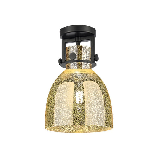 Innovations Newton Bell 1Lt 8" Flush Mount, Black/Mercury - 411-1F-BK-G412-8ME