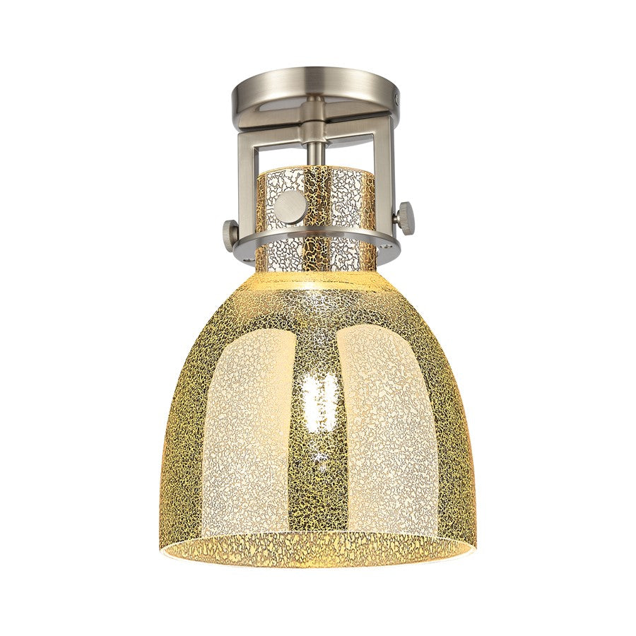 Innovations Newton Bell 1Lt 8" Flush, Satin Nickel/Mercury - 411-1F-SN-G412-8ME