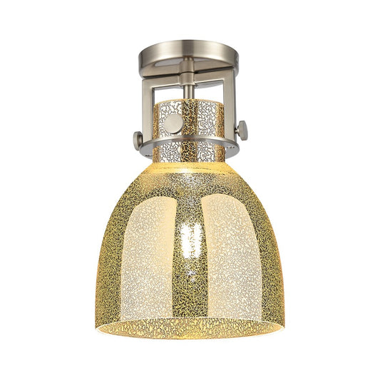 Innovations Newton Bell 1Lt 8" Flush, Satin Nickel/Mercury - 411-1F-SN-G412-8ME