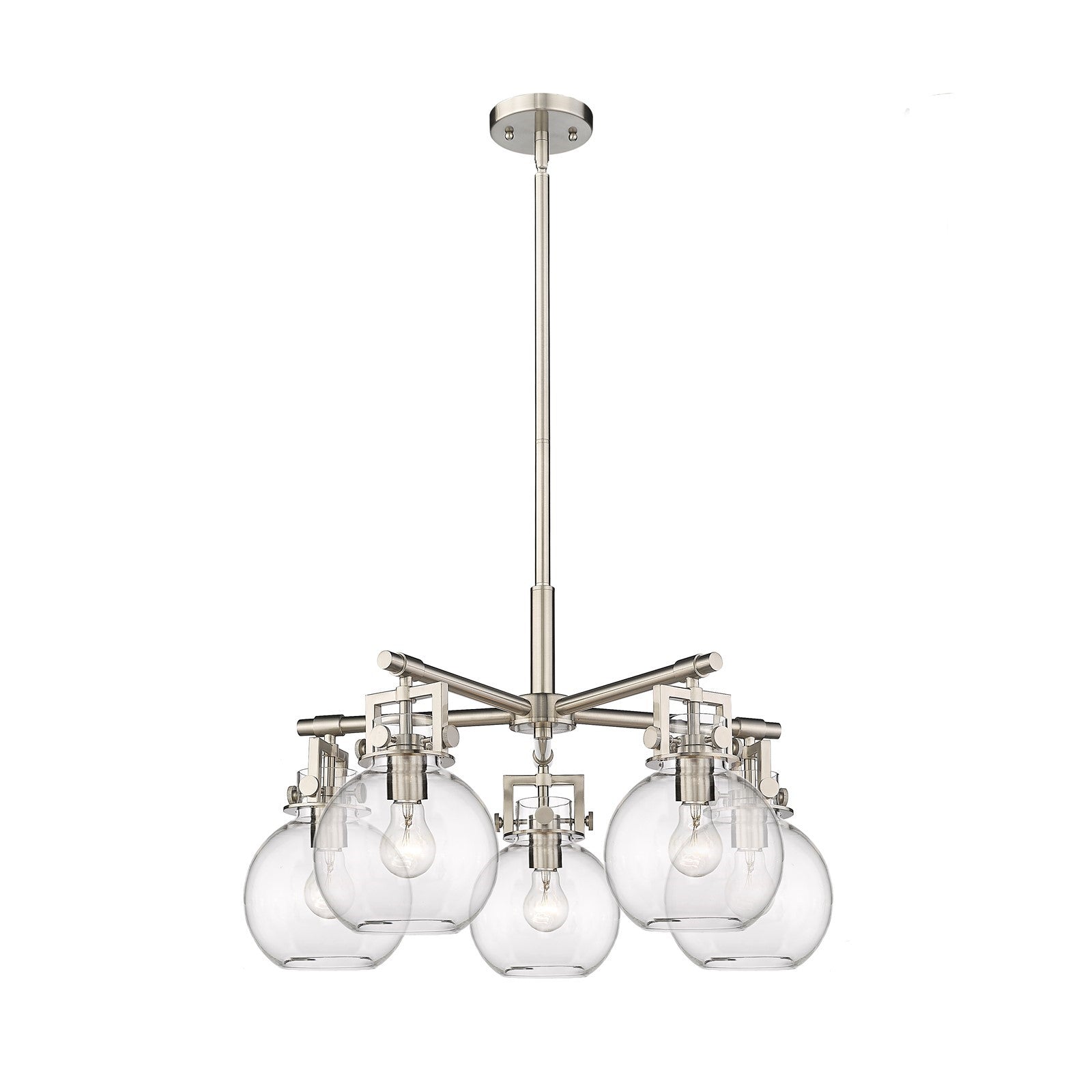 Innovations Newton Sphere 26in 5-Light Chandelier | Industrial Satin Nickel and Clear Glass | Dining Room & Living Room | Model 411-5CR-SN-G410-7CL