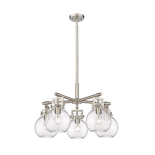 Innovations Newton Sphere 26in 5-Light Chandelier | Industrial Satin Nickel and Clear Glass | Dining Room & Living Room | Model 411-5CR-SN-G410-7CL