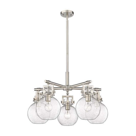 Innovations Newton Sphere 26in 5-Light Chandelier | Industrial Satin Nickel and Seedy Glass | Dining Room & Kitchen | Model 411-5CR-SN-G410-7SDY