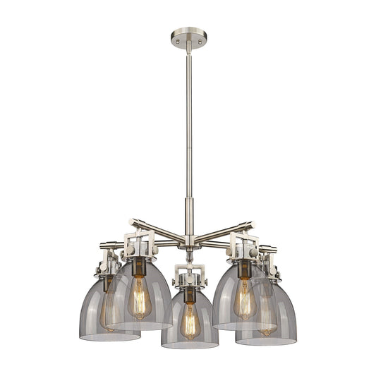 Innovations Newton Bell 26in 5-Light Chandelier | Industrial Satin Nickel and Light Smoke Glass | Kitchen Island & Dining | Model 411-5CR-SN-G412-7SM