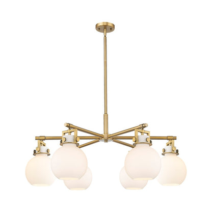 Innovations Newton Sphere 6Lt 26" Stem Chandelier, BB/WH - 411-6CR-BB-G410-7WH
