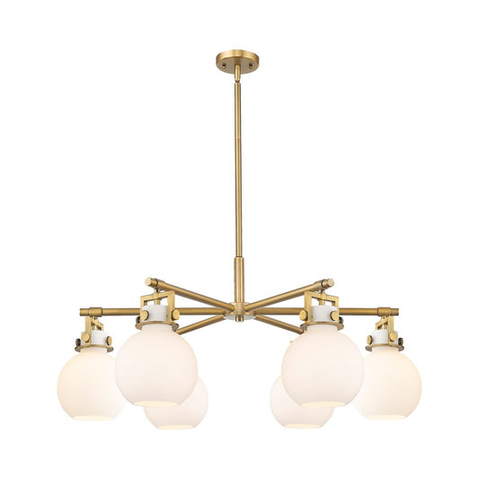 Innovations Newton Sphere 6Lt 26" Stem Chandelier, BB/WH - 411-6CR-BB-G410-7WH