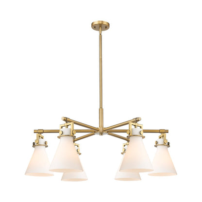 Innovations Newton Cone 6Lt 26" Stem Chandelier, BB/White - 411-6CR-BB-G411-7WH