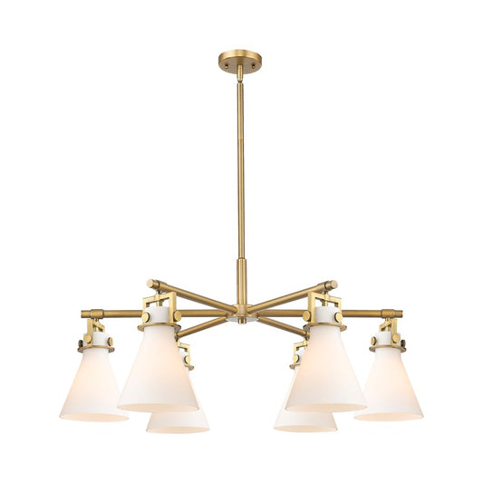 Innovations Newton Cone 6Lt 26" Stem Chandelier, BB/White - 411-6CR-BB-G411-7WH