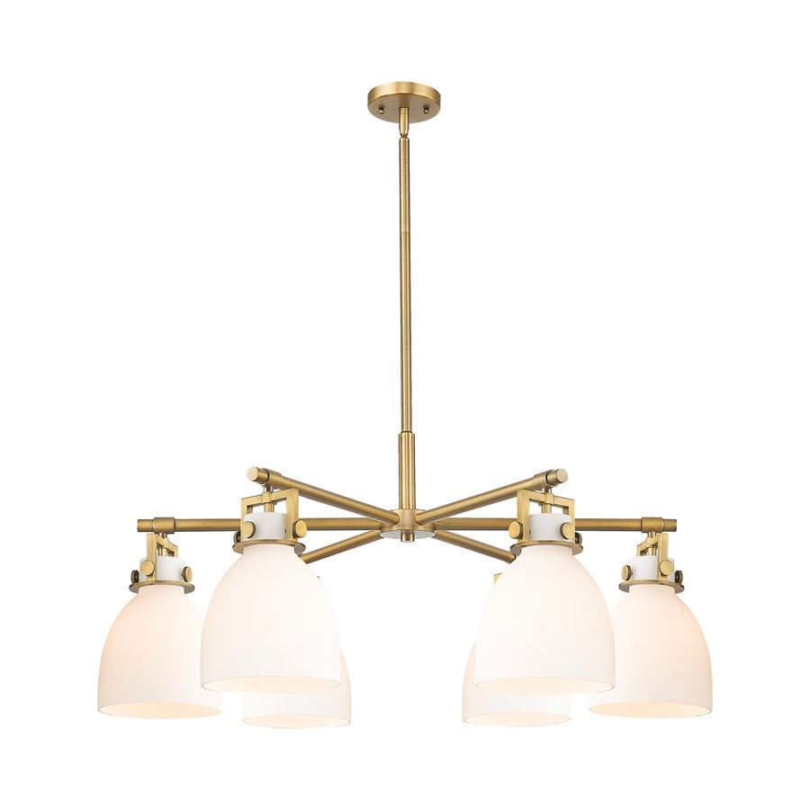 Innovations Newton Bell 6Lt 26" Stem Chandelier, BB/White - 411-6CR-BB-G412-7WH