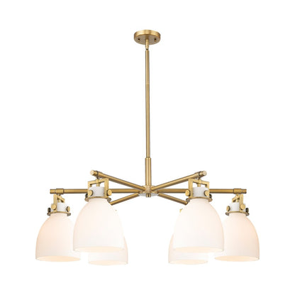 Innovations Newton Bell 6Lt 26" Stem Chandelier, BB/White - 411-6CR-BB-G412-7WH