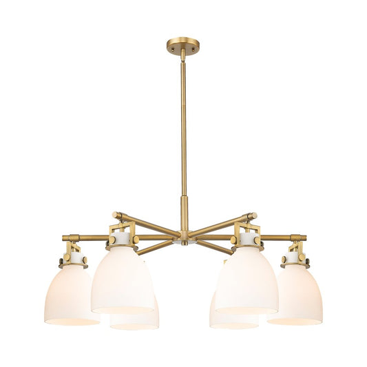 Innovations Newton Bell 6Lt 26" Stem Chandelier, BB/White - 411-6CR-BB-G412-7WH