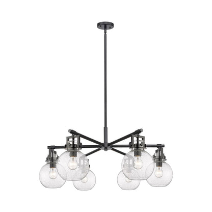 Innovations Newton Sphere 6Lt 26" Stem Chandelier, BK/SD - 411-6CR-BK-G410-7SDY