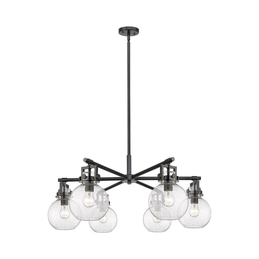 Innovations Newton Sphere 6Lt 26" Stem Chandelier, BK/SD - 411-6CR-BK-G410-7SDY