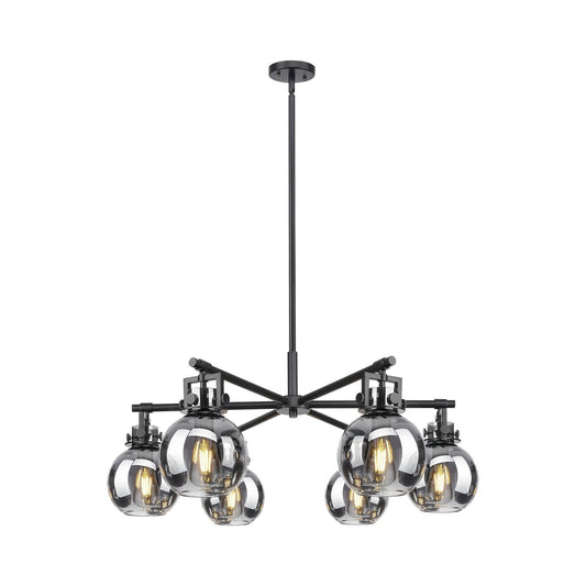 Innovations Newton Sphere 34in 6-Light Chandelier | Industrial Matte Black and Light Smoke Glass | Kitchen Island | Model 411-6CR-BK-G410-7SM