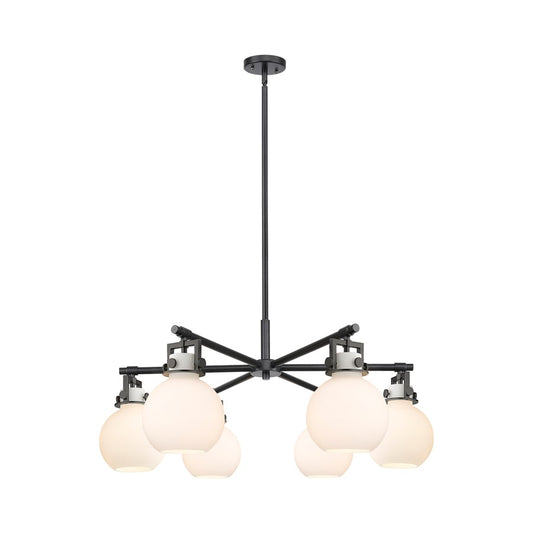 Innovations Newton Sphere 6Lt 26" Stem Chandelier, BK/WH - 411-6CR-BK-G410-7WH