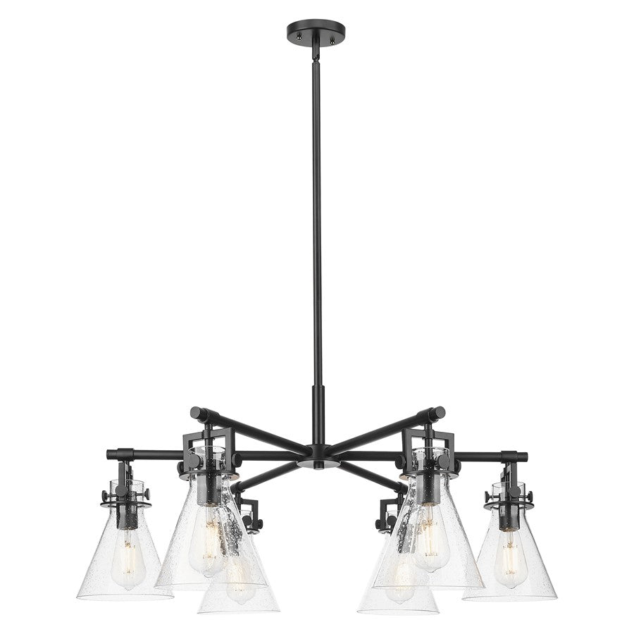 Innovations Newton Cone 26in 6-Light Chandelier | Industrial Matte Black and Seedy Glass | Kitchen Island & Dining Room | Model 411-6CR-BK-G411-7SDY